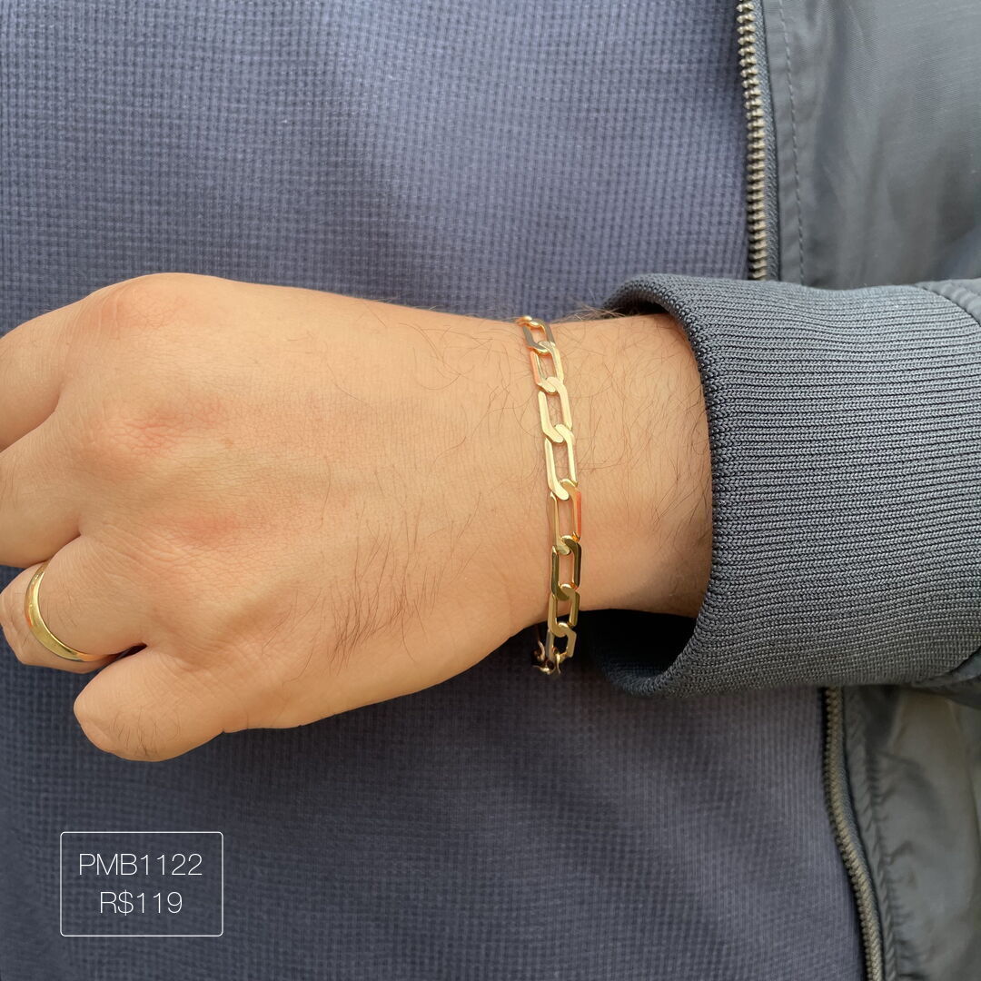 Pulseira Elo Grumet Alongado Luxo Lisa Dourada